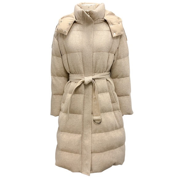 INTERDEE BEIGE / GRIS WOOL AND CASHMERE DOWN PUFFER COAT WITH BELT - Picture 1 of 5